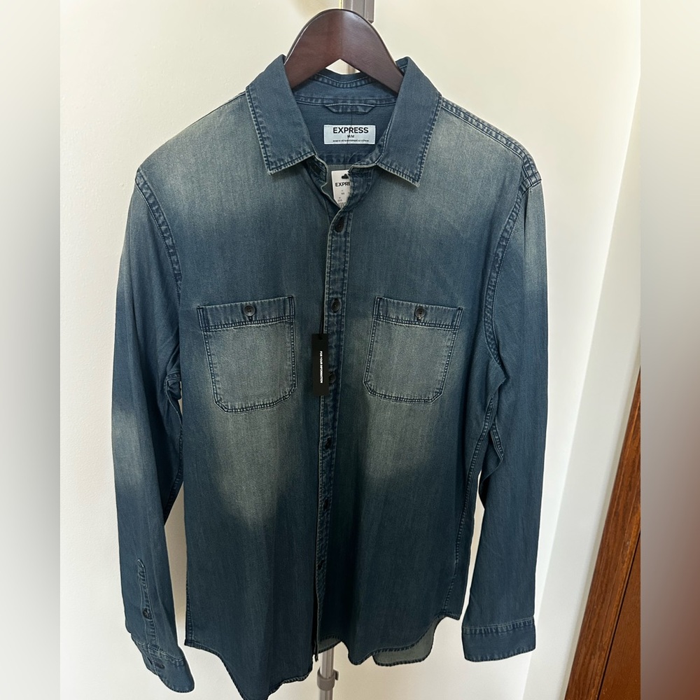 Express Faded Blue Denim Shirt NWT 100% cotton